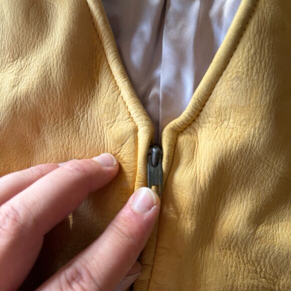 VINTAGE 60S LEATHER TAN ZIP UP VEST COAT TALON ZIPPER WESTERN FITS MENS SMALL - Picture 5 of 6